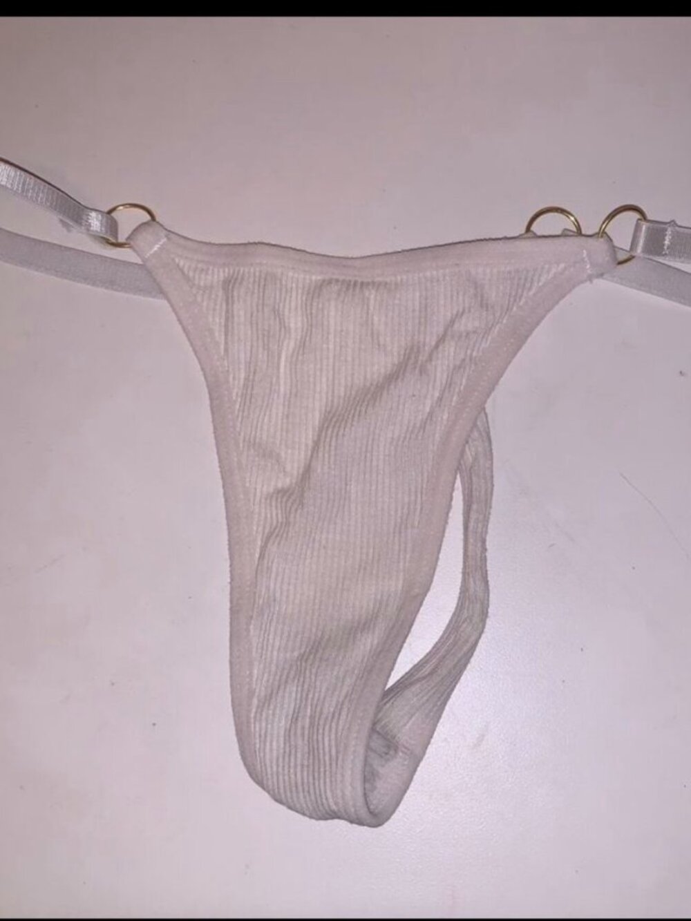 Stylish and sexy white metal decorated thong panties, size M